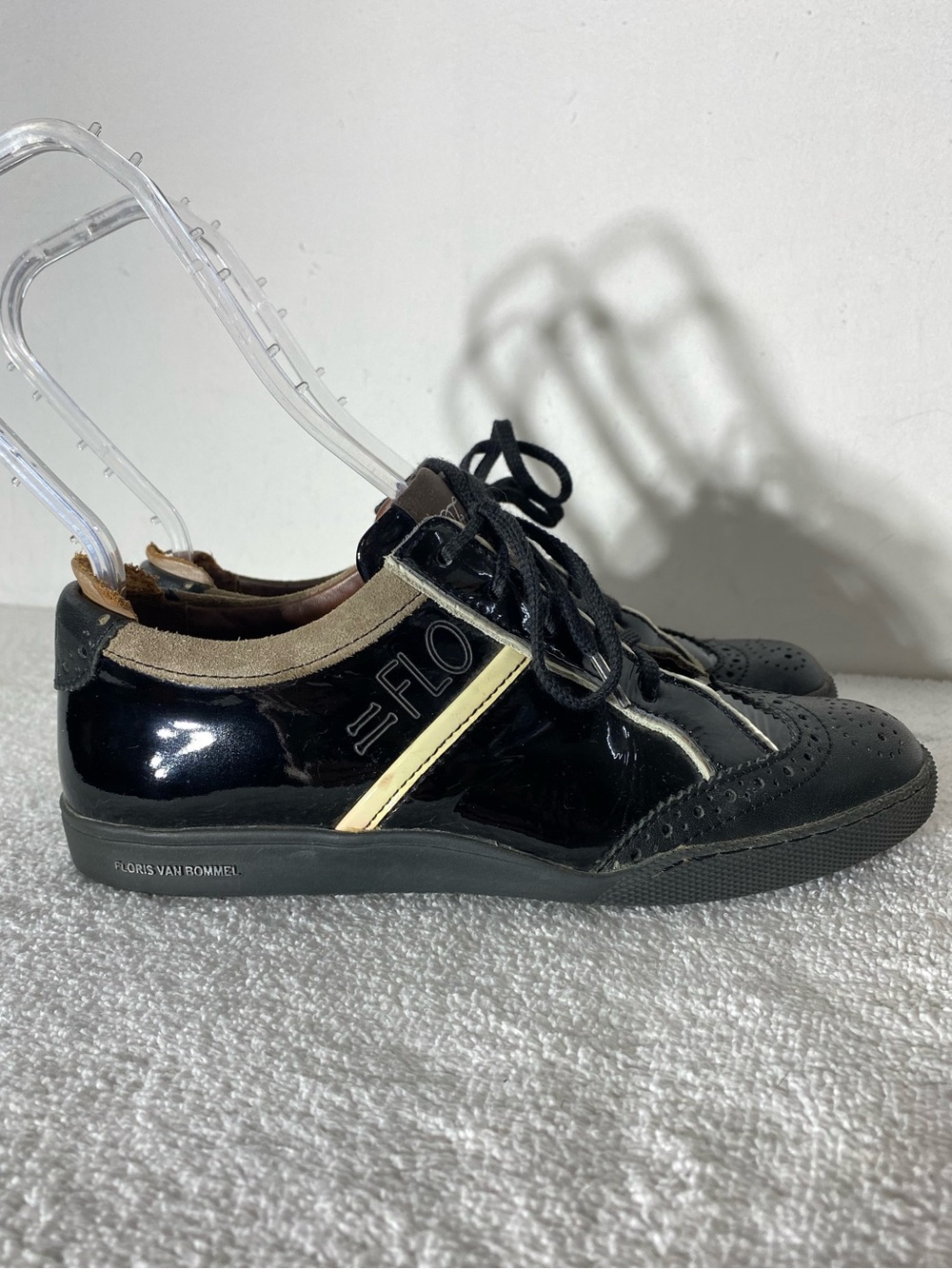 Floris Van Bommel Black Patent Leather Dress Sneakers W Brogue Details 36